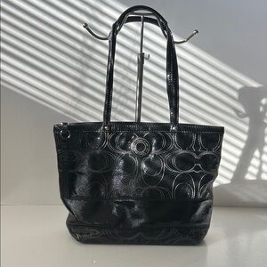 Coach Black Patent  Leather Black Tote Bag Boho Minimalist Quiet Luxury